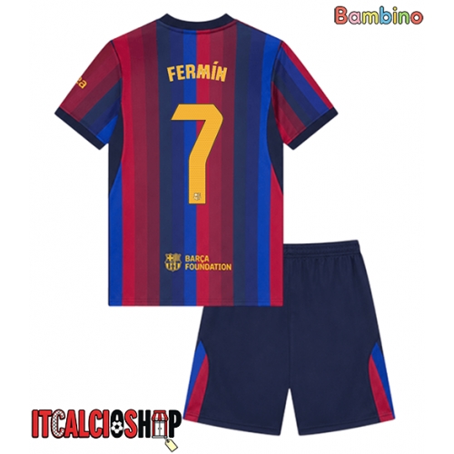 Barcelona Fermin Lopez #7 Prima Maglia Bambino 2026-27 Manica Corta (+ Pantaloni corti)